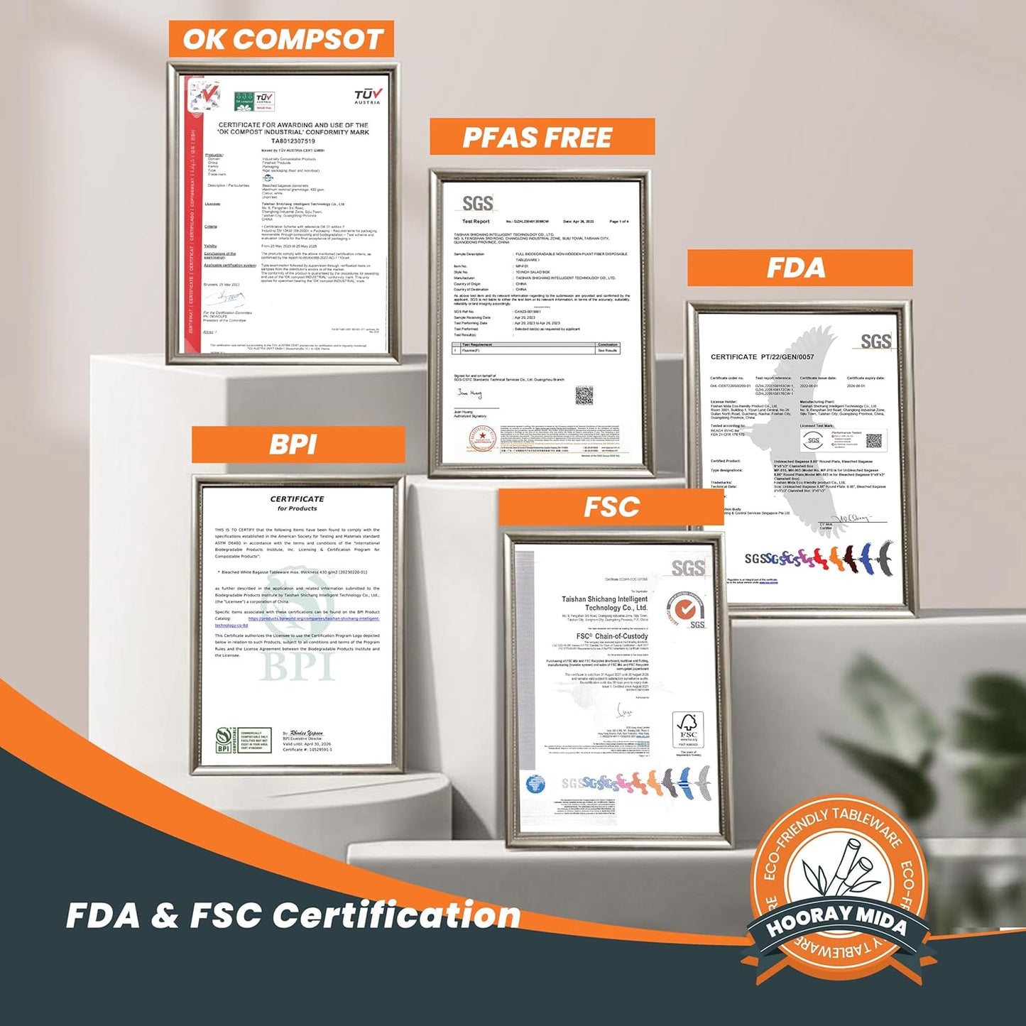 100% Compostable 7 inch Paper Plates, [125-Pack] Disposable Dessert Plates, (BPI Certified)-Heavy Duty, Eco-Friendly Small Paper Plates, Biodegradable Sugarcane Plates, white