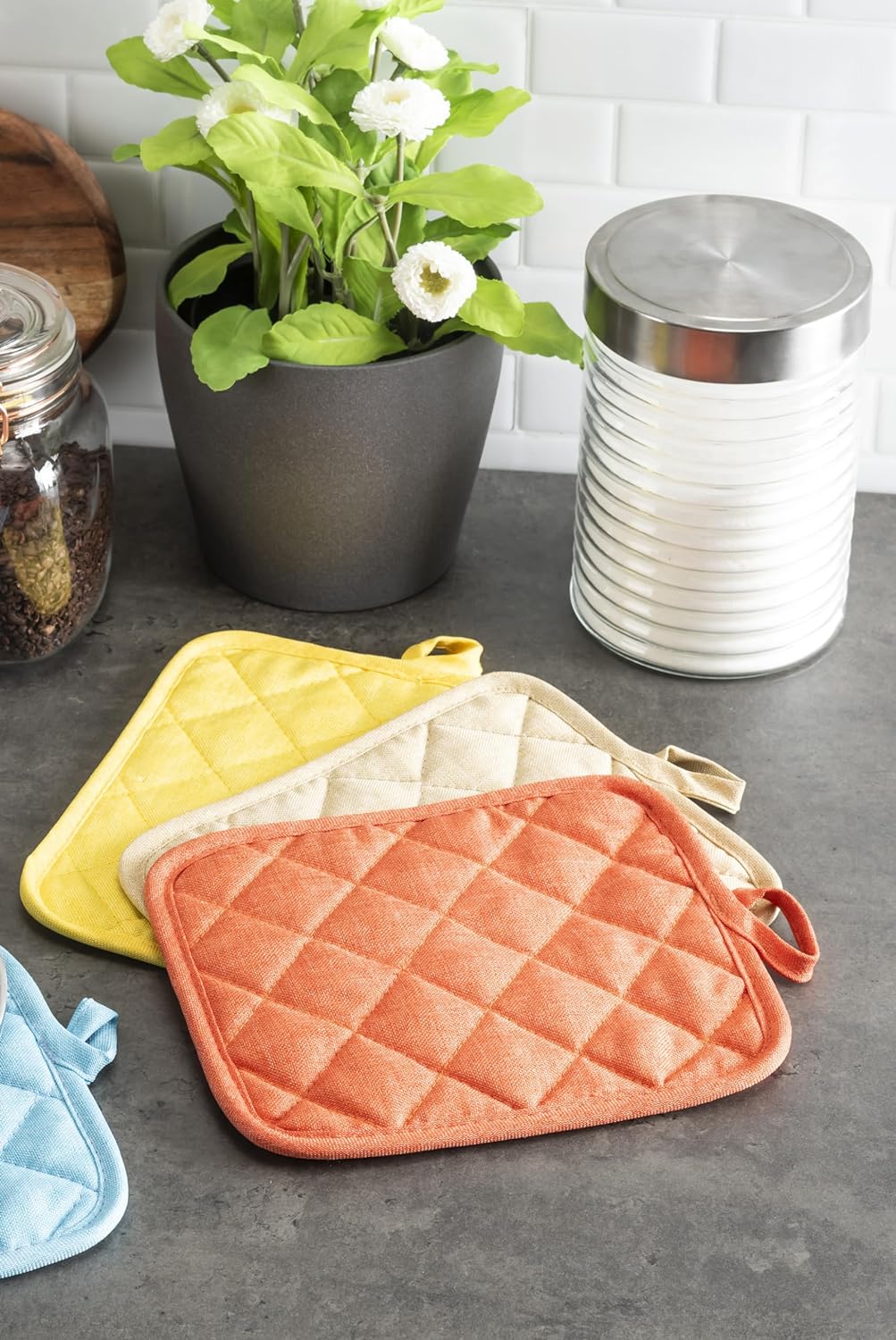 American Linen Pot Holders, Hot Pads, Table Pads for Kitchen and Dining Table, Non Slip Heat Resistant Hot Pot Holder (Aqua, 8 Pack)