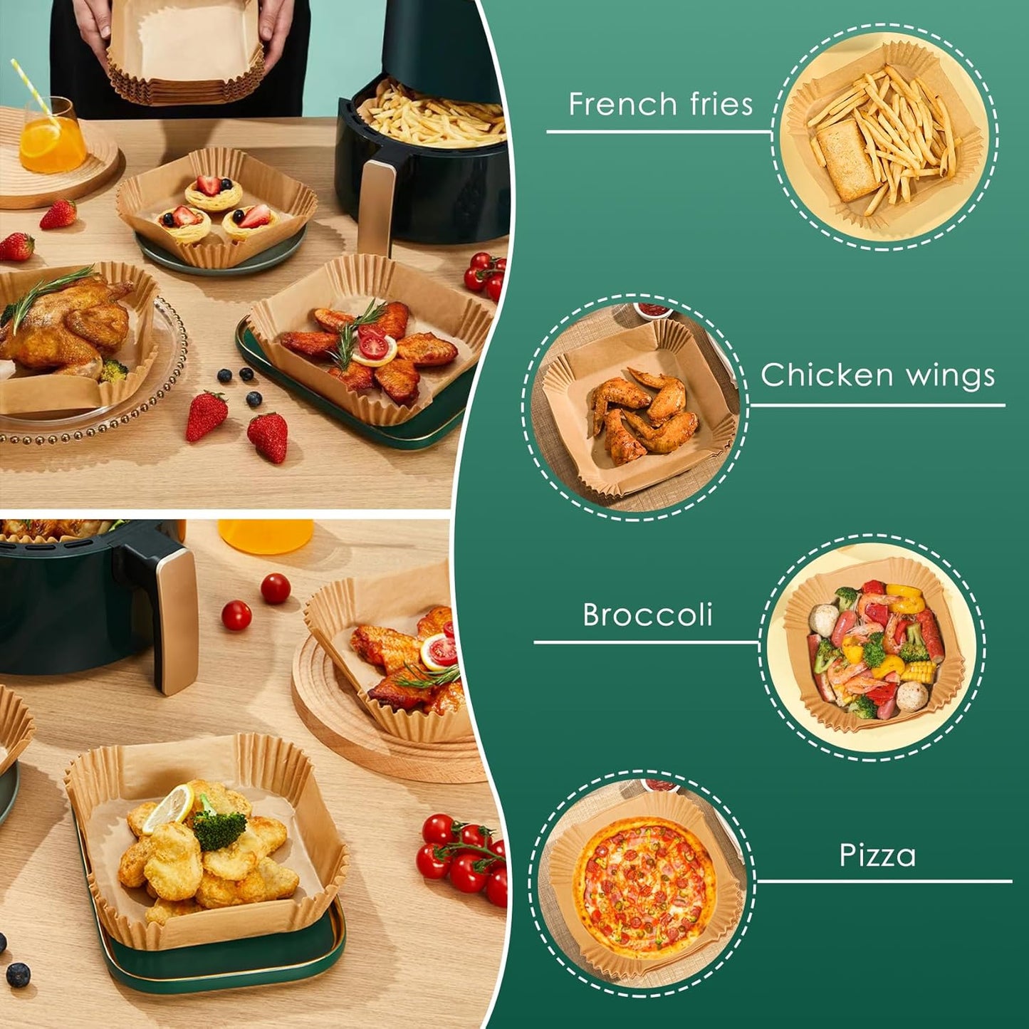 250 Pcs 8" Square Air Fryer Liners Disposable, Unbleached Parchment Paper Liners for Airfryer Basket, Non-Stick & Leakproof Baking Paper for Oven Roasting