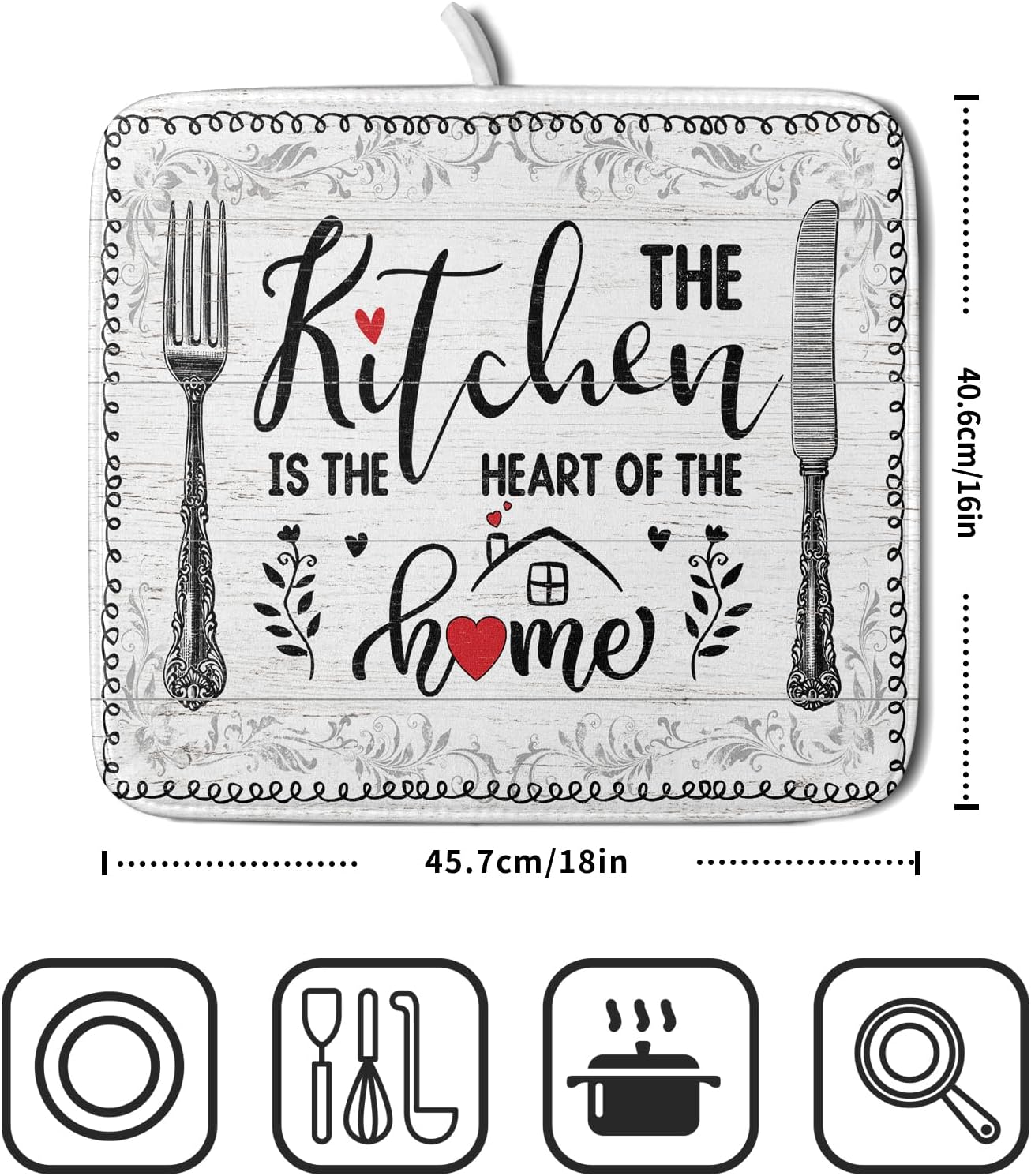 White Kitchen Dish Drying Mat 16x18 Inch Knife Fork Dish Drainer Rack Mats Microfiber Absorbent Protector for Kitchen Countertop Decor