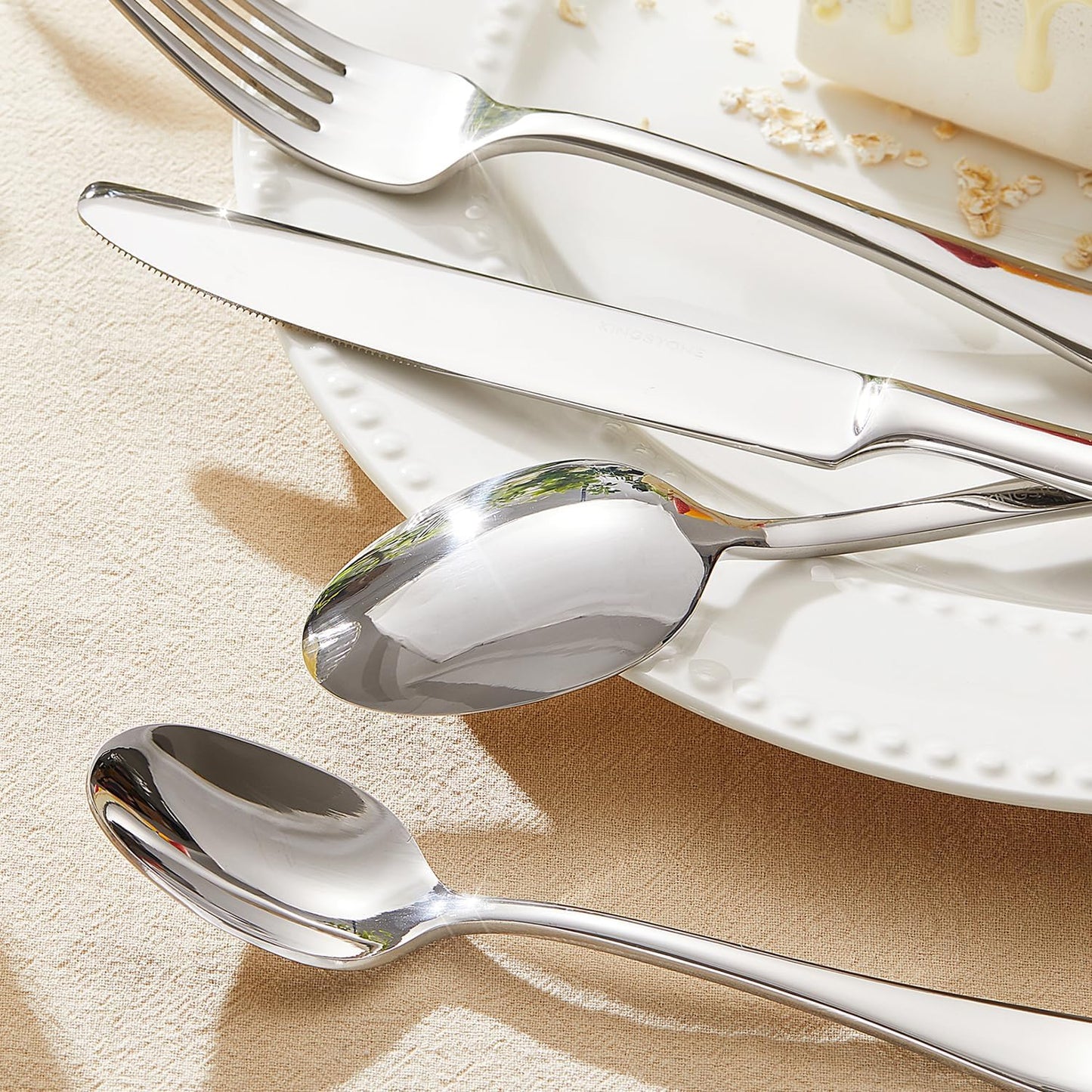 KINGSTONE 45 Pieces Silverware Set for 8, Premium Stainless Steel Flatware Set with Serving Utensils, Heavy Duty and Modern Design Cutlery Set, Mirror Polished, Dishwasher Safe