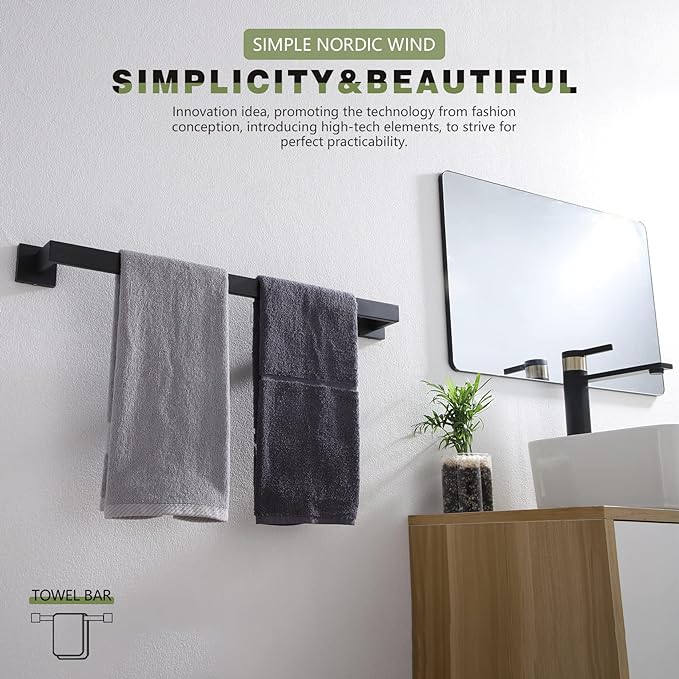 KOKOSIRI 20-Inch Single Towel Bar SUS304 Stainless B4003BK-L20