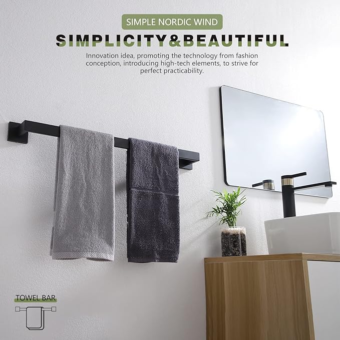 KOKOSIRI 24-Inch Single Towel Bar SUS304 Stainless 2 Pack, B4003BK-L24-P2