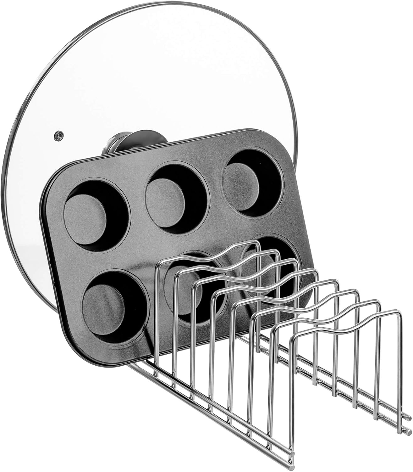 Slideep Pot Pan Lid Holder Drying Rack, Bakeware Lid Storage Organizer, Pantry and Cabinet Holder
