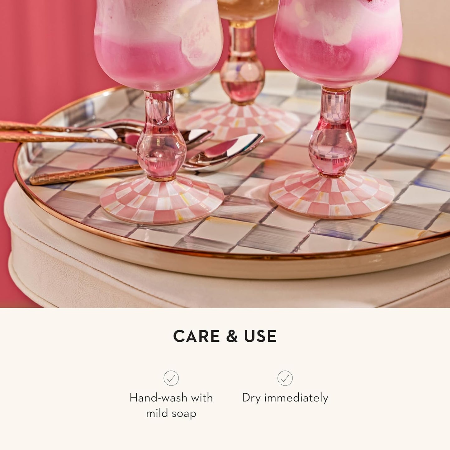 MACKENZIE-CHILDS Enamel Round Tray, Unique Serving Platter for Food and Drinks, Gray-and-White Sterling Check