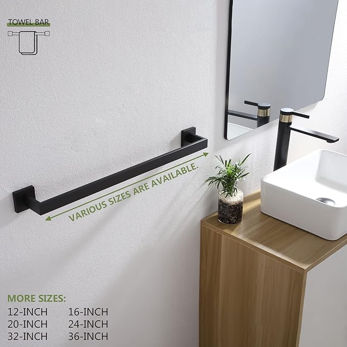 KOKOSIRI 24-Inch Single Towel Bar SUS304 Stainless 2 Pack, B4003BK-L24-P2