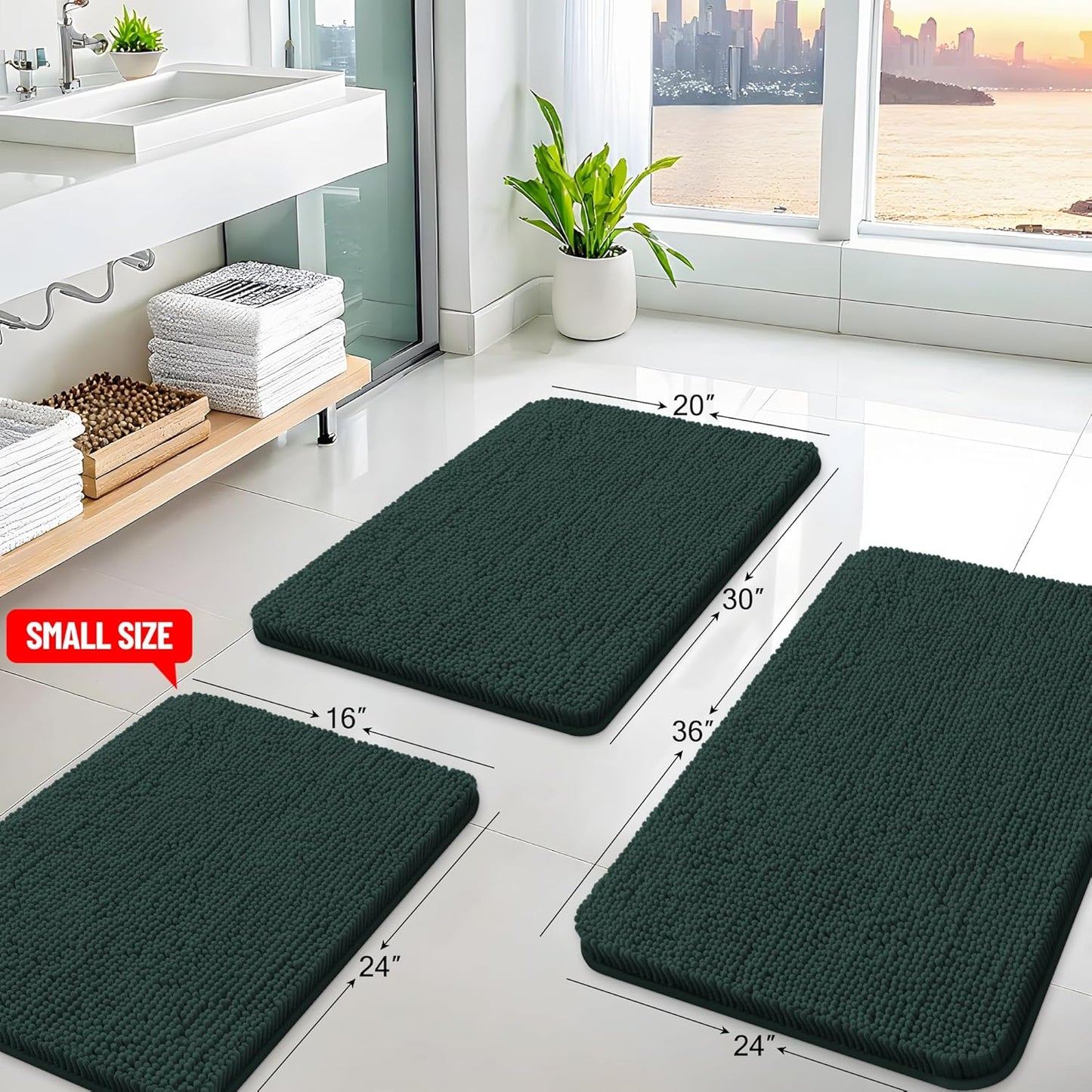 Arotive Bathroom Rugs 30x20, Extra Soft Absorbent Shaggy Chenille Bath Rugs, Machine Washable Rubber Backing Non-Slip Bath Mats for Bathroom Floor Tub and Shower Home Decor Accessories, Blackish Green
