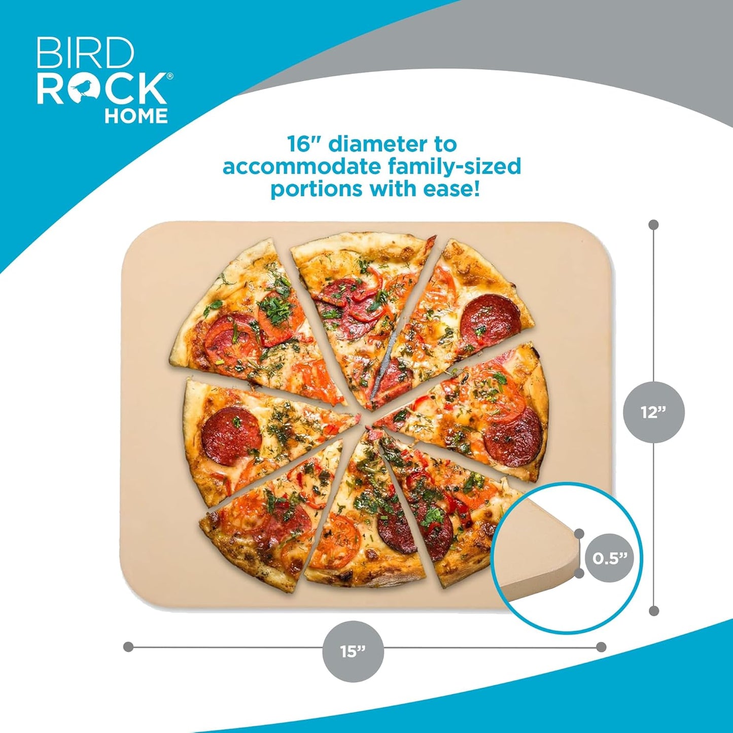 BIRDROCK HOME Pizza Stone for Oven and Grill | 15"x12" Rectangular Cordierite Baking Stone for Cooking, Bread, Pie, BBQ | Indoor - Outdoor | Grill, Smoker, Toaster Use | Ceramic Sheet for Crispy Crust