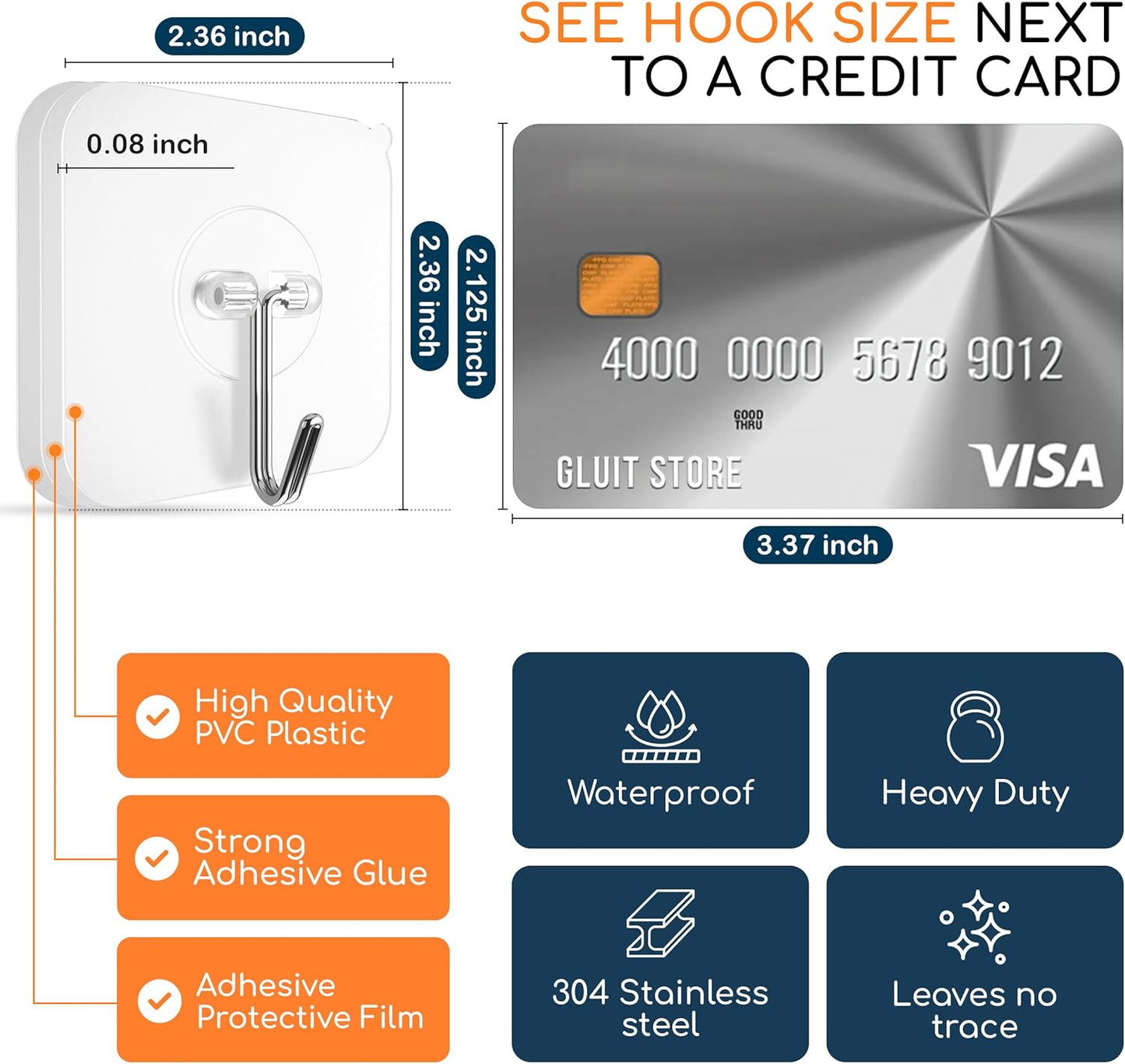 GLUIT Adhesive Wall Hooks for Hanging Heavy Duty 22 lbs Hooks for Walls No Damage 20 Pack