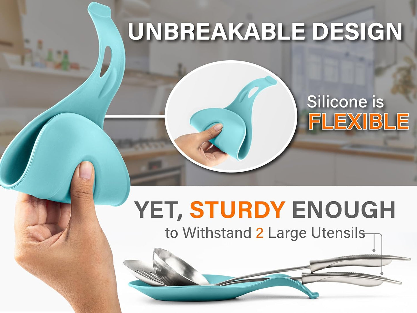 TEAL Silicone Spoon Rest for Stove Top, 1 Piece - HEAT RESISTANT, EASY TO CLEAN Kitchen Spoon Rest for Kitchen Counter, Holds XL Utensils, Safe on GLASS & INDUCTION Cooktops, DOESN’T BREAK if Dropped