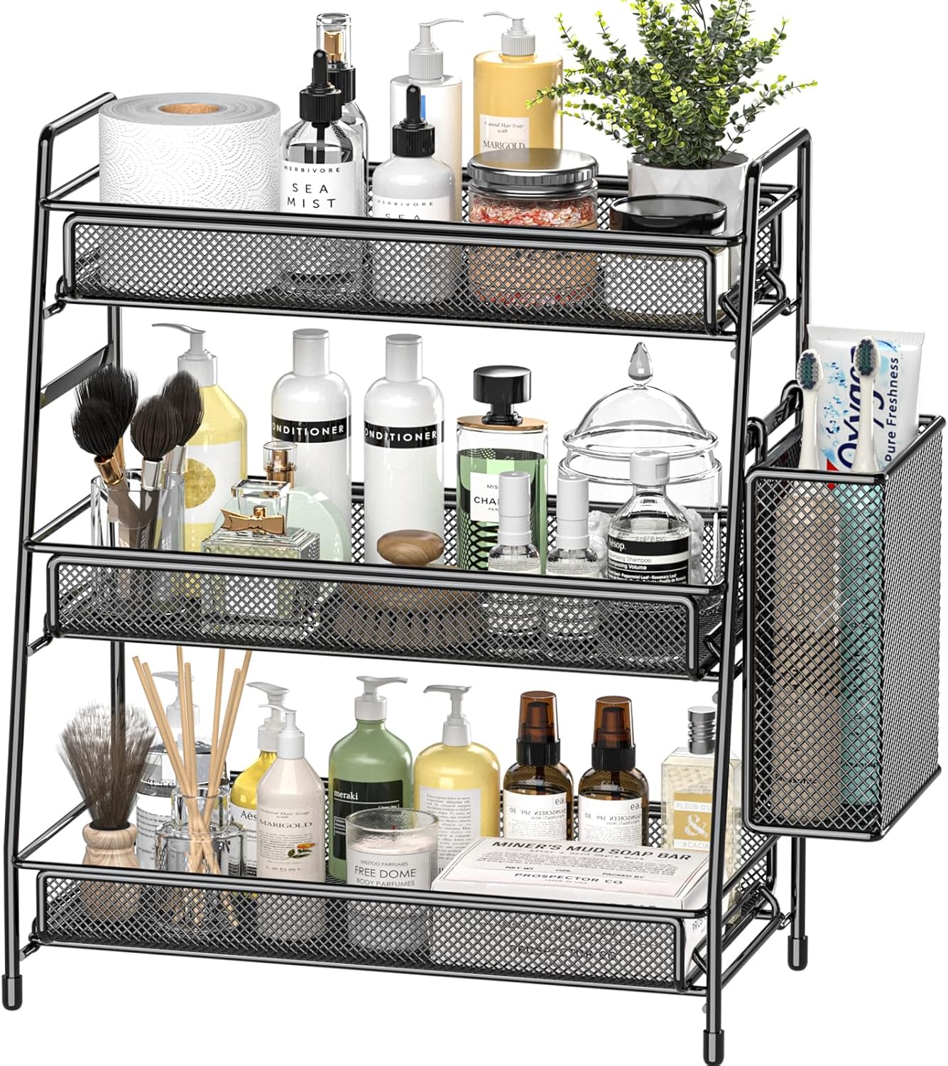 EKNITEY Bathroom Countertop Organizer Shelf - 3 Tier Counter Spice Rack Metal Makeup Rack Small Coffee Station Organizer for Sink/Bedroom/Living room/Kitchen/Office