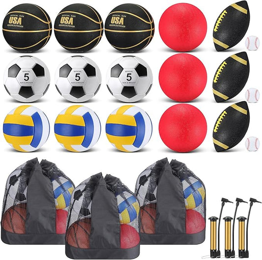 Leyndo 18 Pcs Bulk Sport Balls Set Basketball