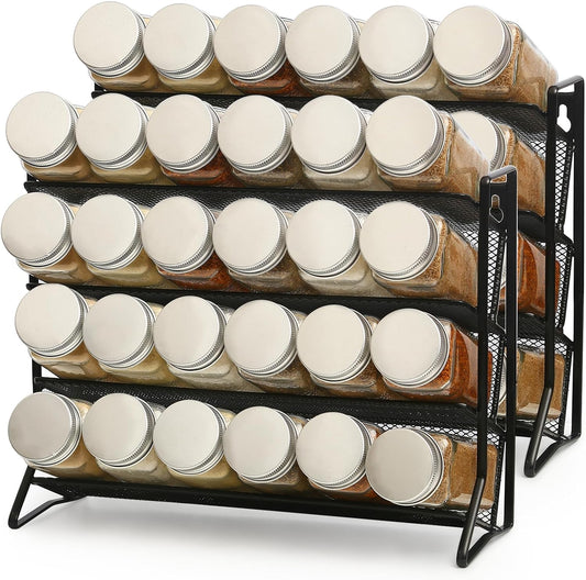 2PCS 4Tier Spice Rack for Counter Free Standing,Spice Rack for Inside Cupboard Hanging Wall Mounted Spice Seasoning Organiser Spice Jars Bottle Organizer for Kitchen Pantry（Black）