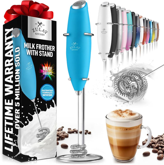 Zulay Kitchen Milk Frother with Patented Tornado Triple Whisk – Handheld Foam Maker for Coffee, Lattes, Matcha & Hot Chocolate – Rich, Creamy Froth in Seconds -