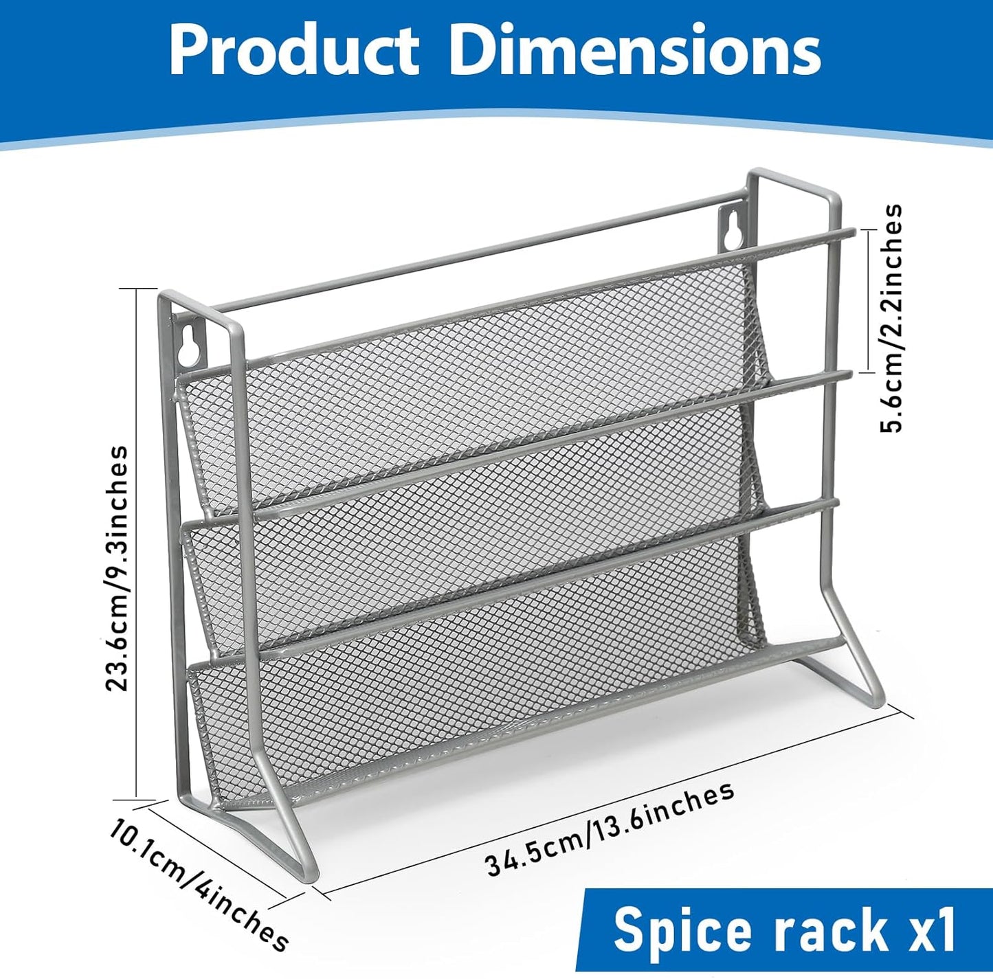 1PCS 4Tier Spice Rack for Counter Free Standing,Spice Rack for Inside Cupboard Hanging Wall Mounted Spice Seasoning Organiser Spice Jars Bottle Organizer for Kitchen Pantry（Silver）