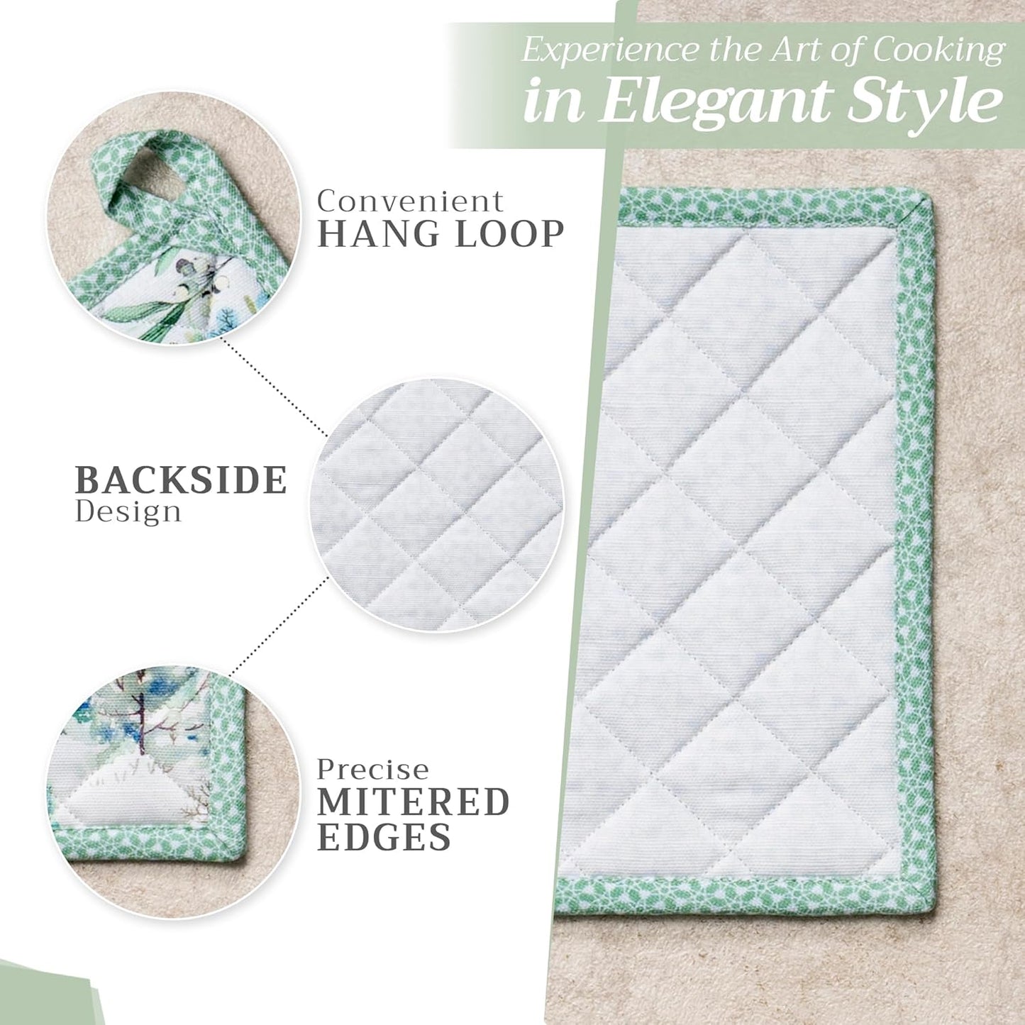 Maison d' Hermine Pot Holders Set 100% Cotton Heat Resistant Potholders 8" x 8" Hot Pads with Loop BBQ, Cooking, Baking, Grilling, Kitchen, Handling Hot Pans (Pack of 2, Snowy World)