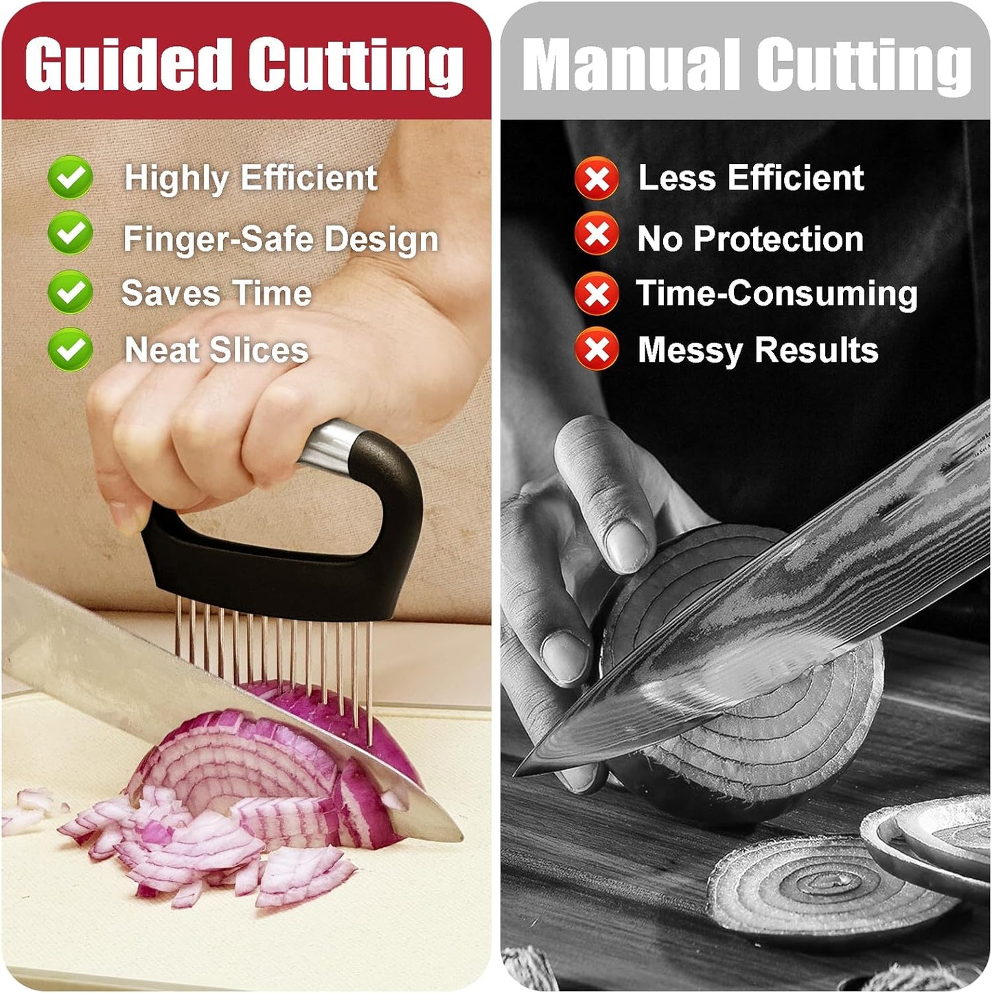 Onion Slicer with Protective Cover - Stainless Steel Cutter for Slicing Tomatoes, Potatoes, Avocados - Multiuse Vegetable Chopper and Meat Tenderizer