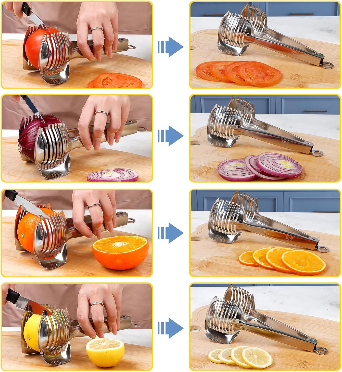 KAYCROWN Tomato Slicer Holder with Paring Knife Set, Stainless Steel Lemon Slicer Cutter for Slicing, Onion Holder for Slicing, Vegetable Cutter for Tomato, Lemon