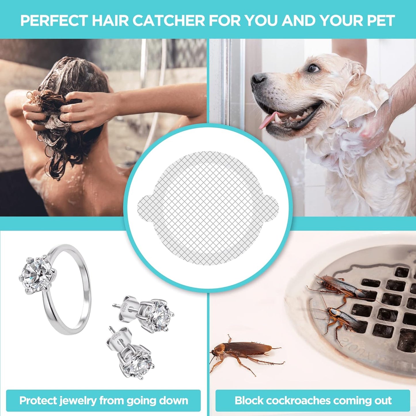 25 Pack, Disposable Shower Drain Hair Catcher Mesh Stickers