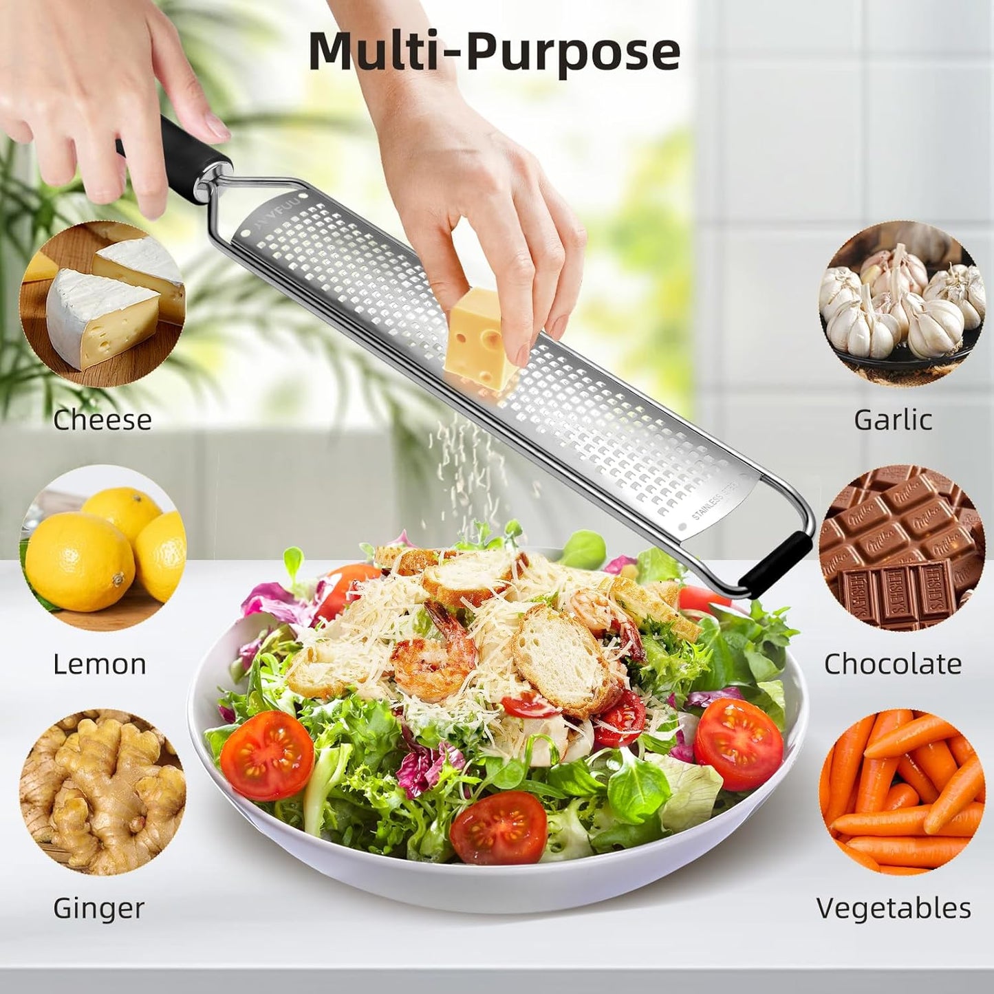 Premium Lemon Zester Grater,Kitchen Tool for Parmesan Cheese, Lemon, Ginger, Garlic, Nutmeg, Chocolate, Vegetables, Fruits,Sharp Stainless Steel Blade,Dishwasher Safe (Black+Yellow)