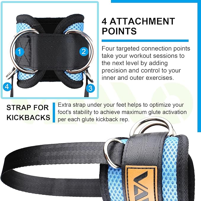 VAIIO Ankle Straps for Cable Machines,Adjustable Comfort fit Neoprene, Reinforce Double D-Ring - Premium Ankle Cuffs to Improve Abdominal Muscles, Lift The Butts, Tone The Legs for Men & Women
