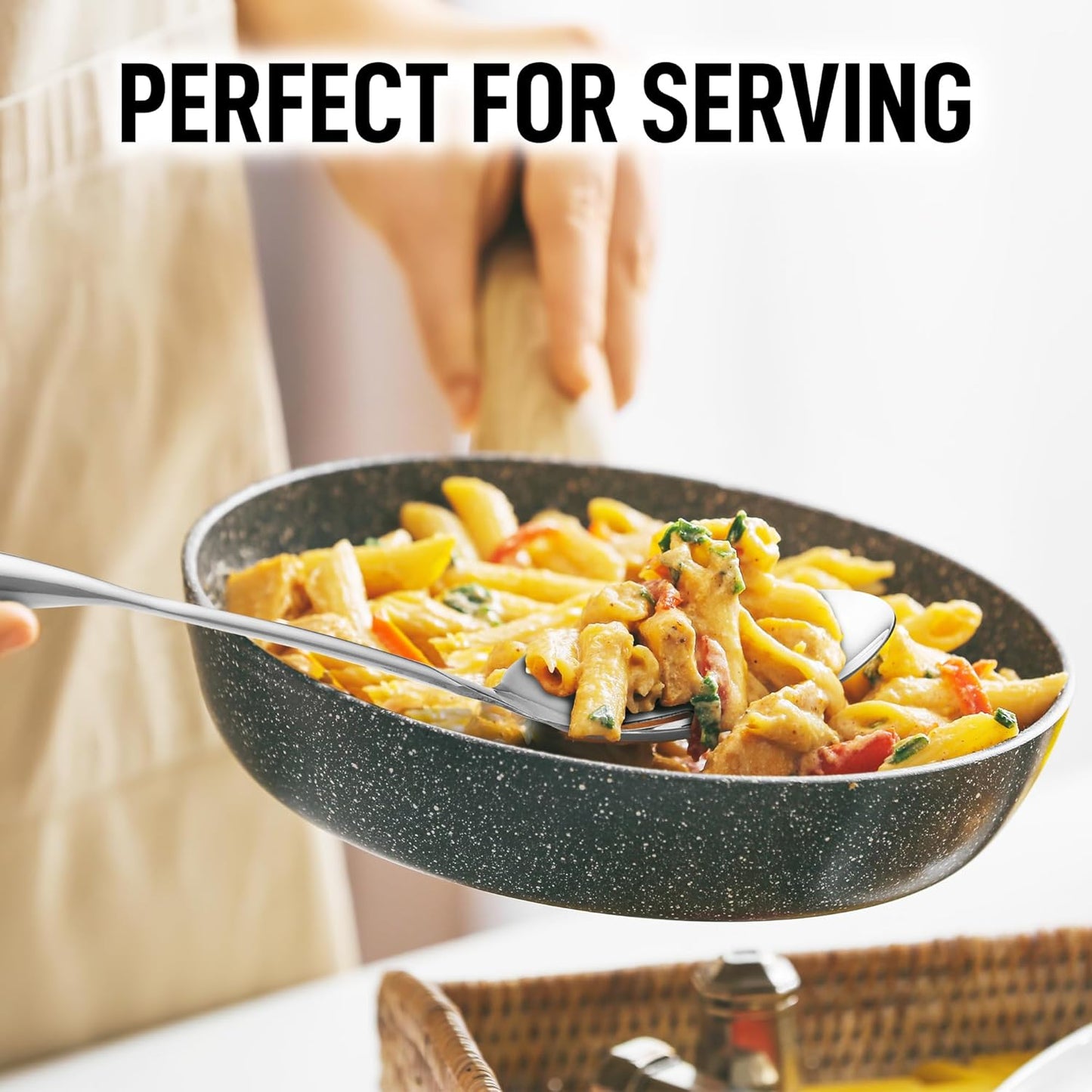 Zulay Kitchen Stainless Steel Slotted Spoon - Large Cooking Spoon - Durable Premium Stainless Steel with Comfortable, Ergonomic Handle - Easy to Clean - Perfect for At Home Cooking & Buffets - 15”