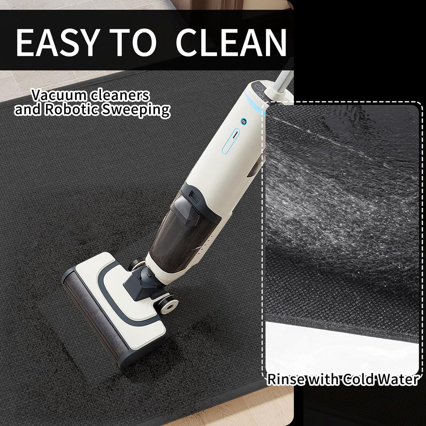 Kitchen mats for Floor Water and Oil Absorbent Runner Rugs for Kitchen, Kitchen Mat in Front of Sink,Non-Slip Kitchen Rugs,Durable Imitation Linen Kitchen Rug Black 17x30+17x59