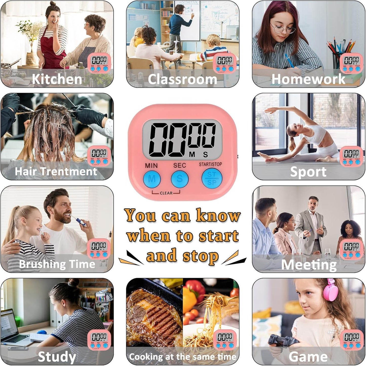 ZILLEEN 6 Pack Kitchen Timers for Cooking Digital Classroom Timers for Teachers Kids Blue Green Pink