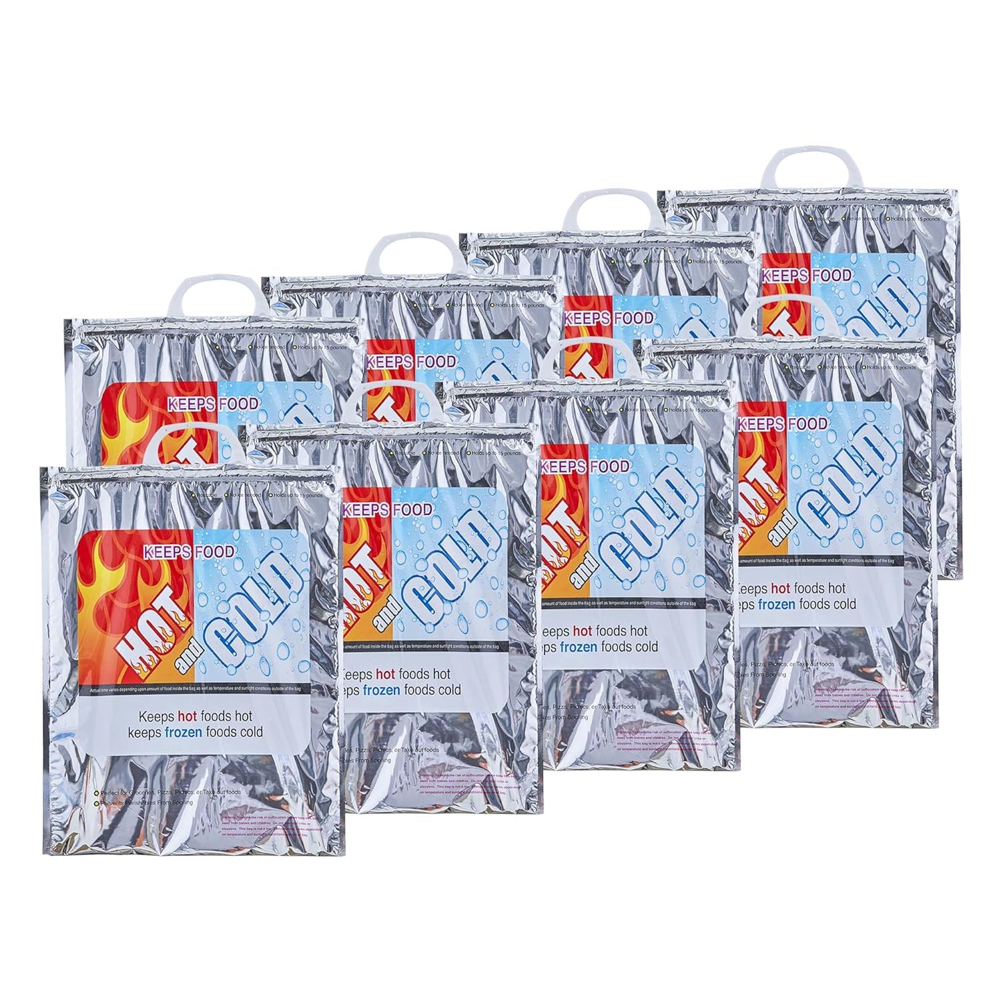 Superio Hot and Cold Insulated Bags for Food Delivery, Grocery Shopping Bags, Food Storage for Hot and Frozen Food for Travel, Disposable Cooler Bag, Reinforced Thermal Lunch Bag (8, 13.5"x17.5")