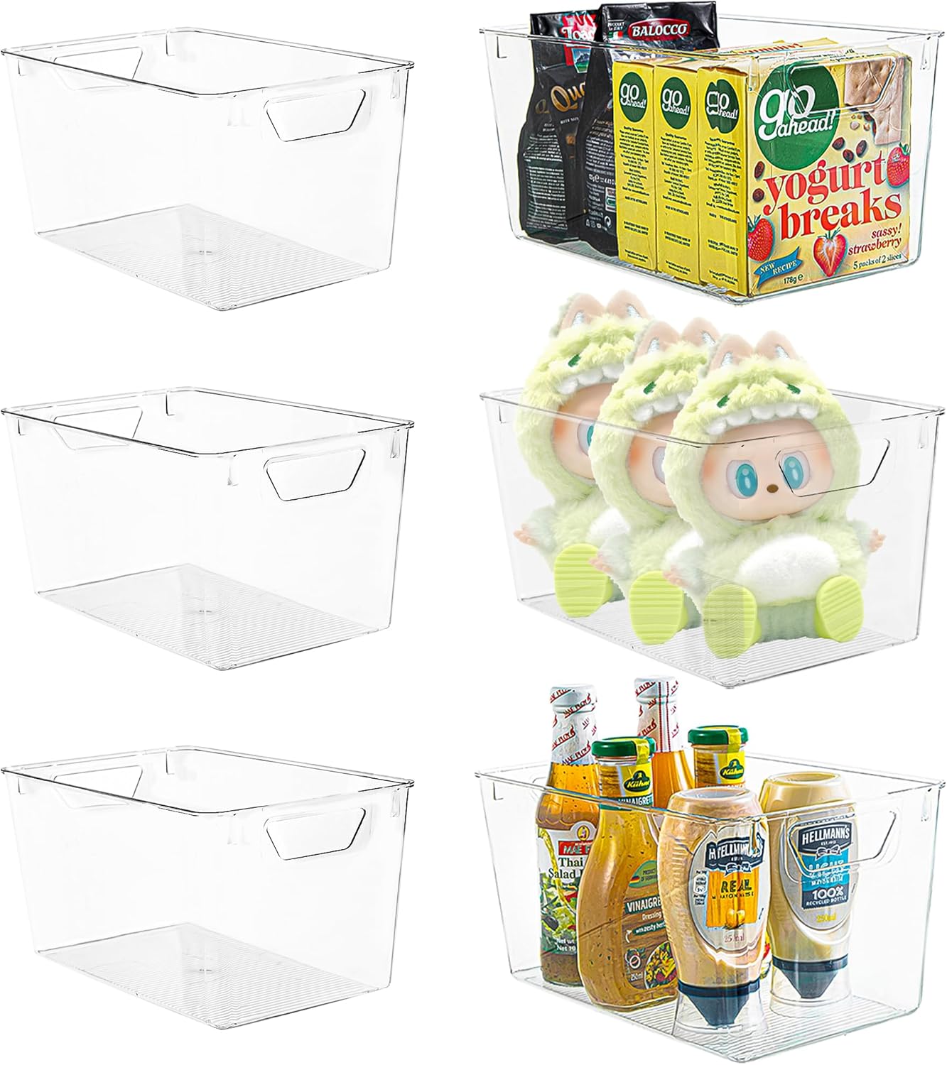 Attelite Clear Plastic Storage Bins,Large 6 Pack Pantry Organizer with Handle,BPA Free Plastic Storage Containers for Fridge,Closet,Bathroom,Under Sink and Kitchen Organization