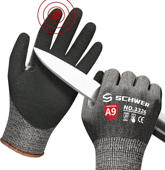 Schwer ProGuard Highest Level Cut Resistant Work Gloves PR3326 for Extreme Protection，ANSI A9 Cut Gloves with Reinforced Thumb, Non Slip, Breathable, Durable, Touch-screen, Non PFAS, Black 1 Pair（M）