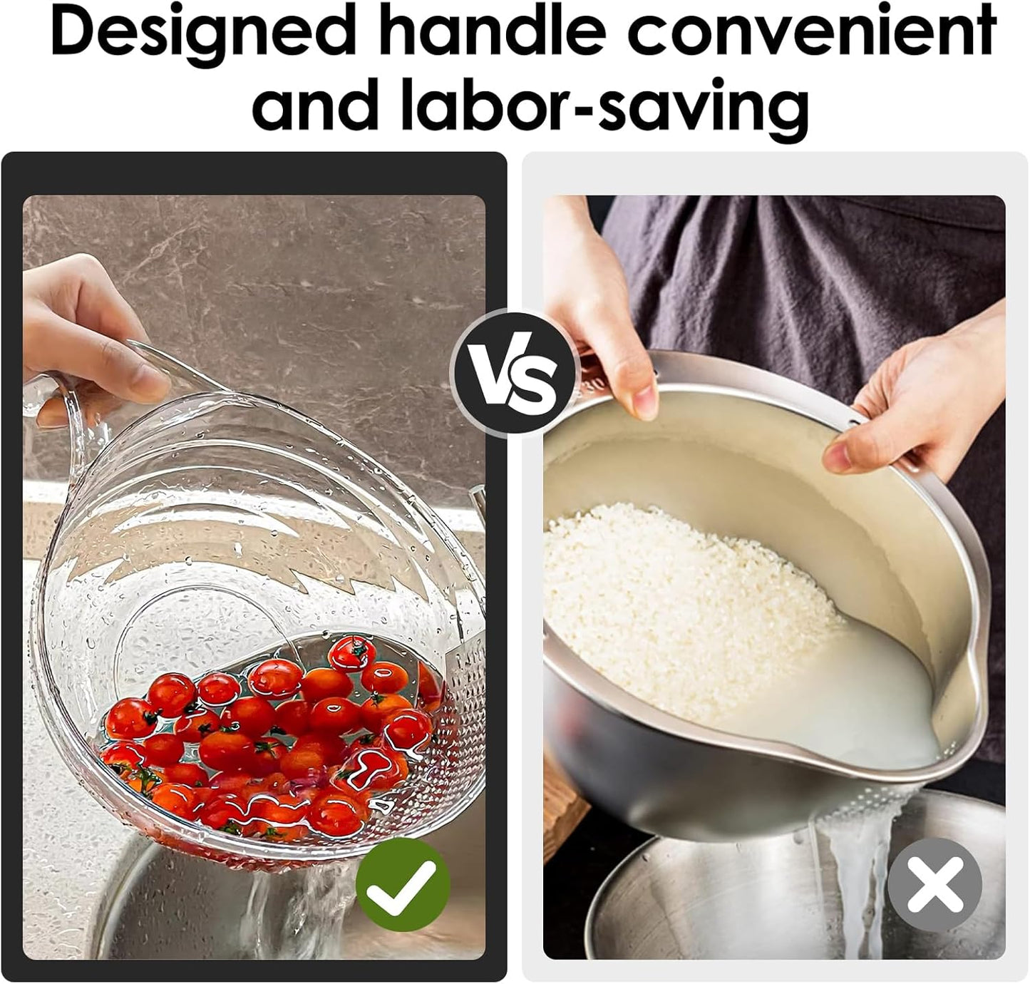 2-In-1 Rice Strainer,Large Rice Washer Beans Washer Strainers And Colanders - Washing Bowl for Fruit Washing Bowl With Strainer,Rice Washing Bowl Multifunctional Drain Basket (White)