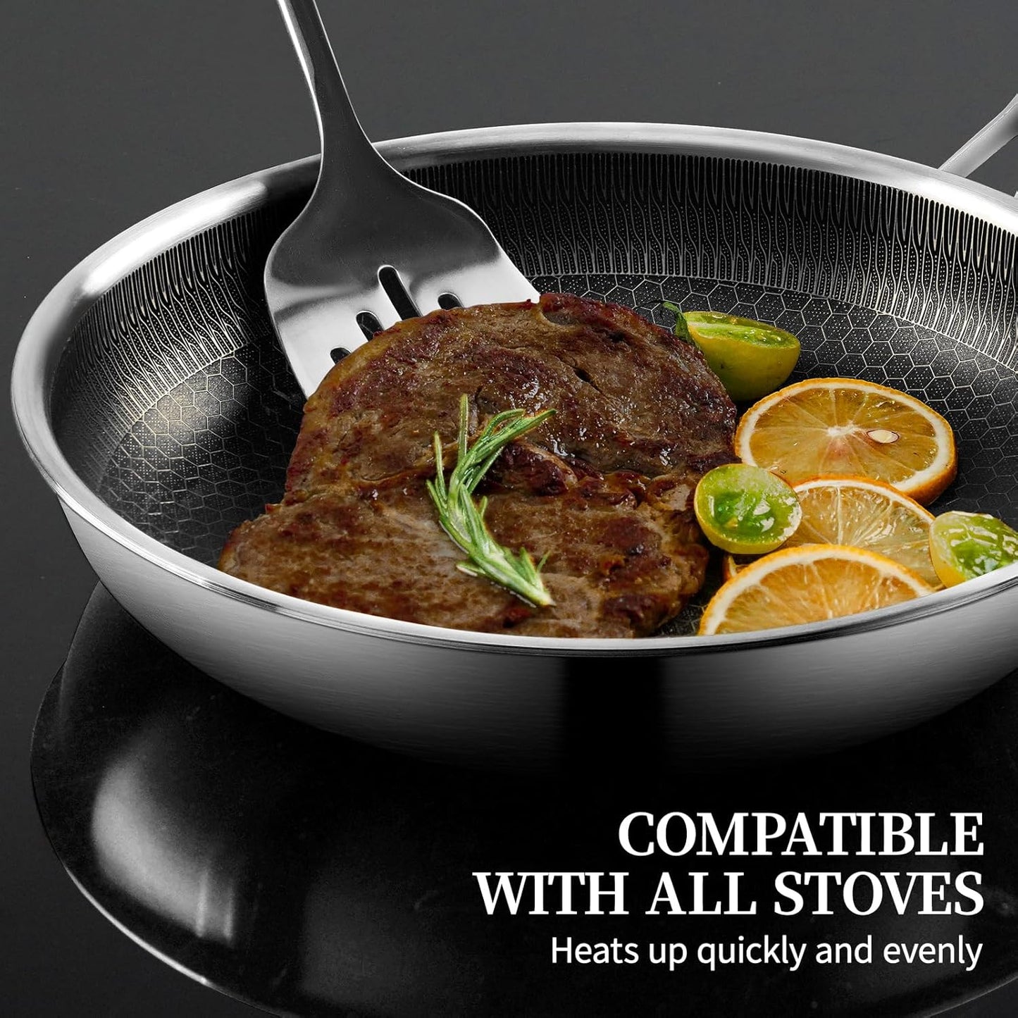 Stainless Steel Frying Pan with Lid, 8 Inch Honeycomb Non Stick Frying Pan, Small Stainless Steel Nonstick Pans W/Lid, Safe Nonstick Skillet Egg Omelete Pans, Oven Safe, Induction Compatible,PFOA Free