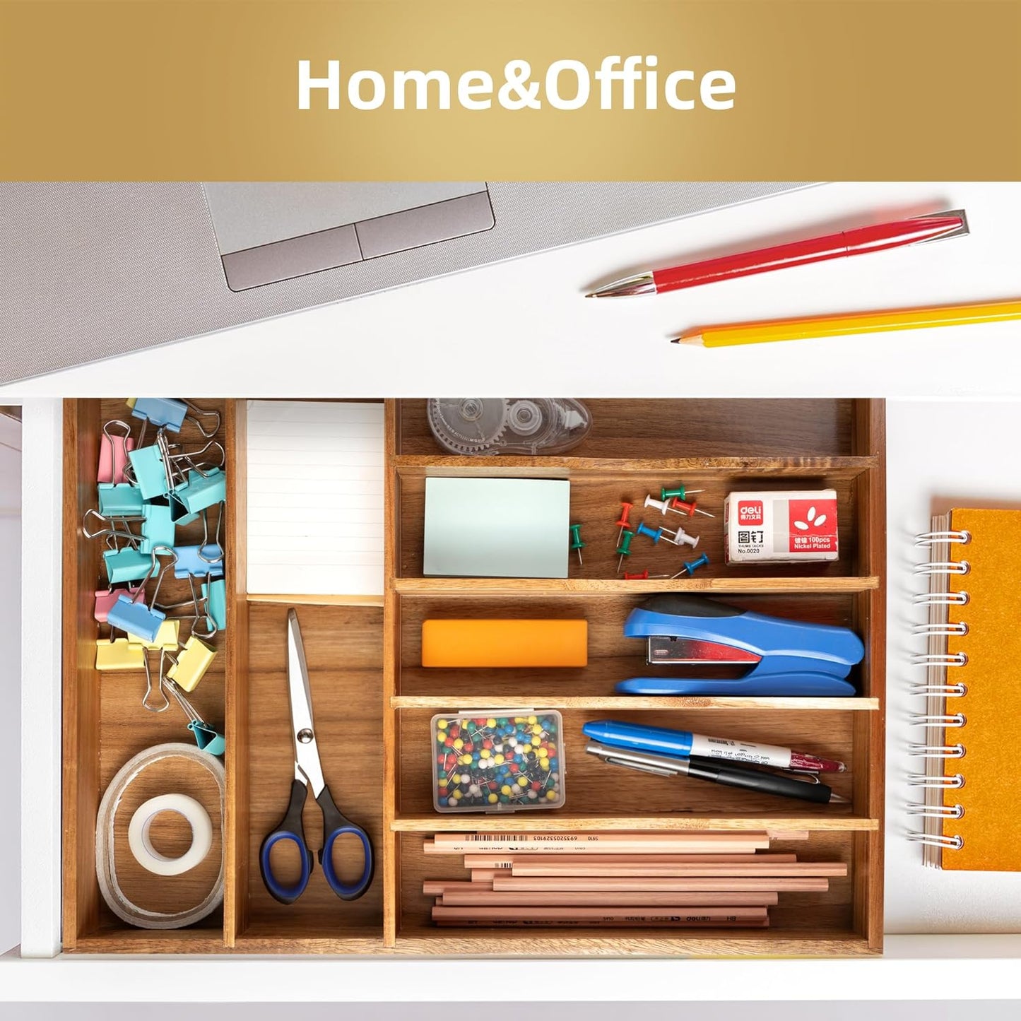 Silverware Organizer Kitchen Drawer Organizer Utensil Organizer Acacia Silverware Holder Cutlery Organizer in Drawer Flatware Organizer Tray(7 slots, Acacia