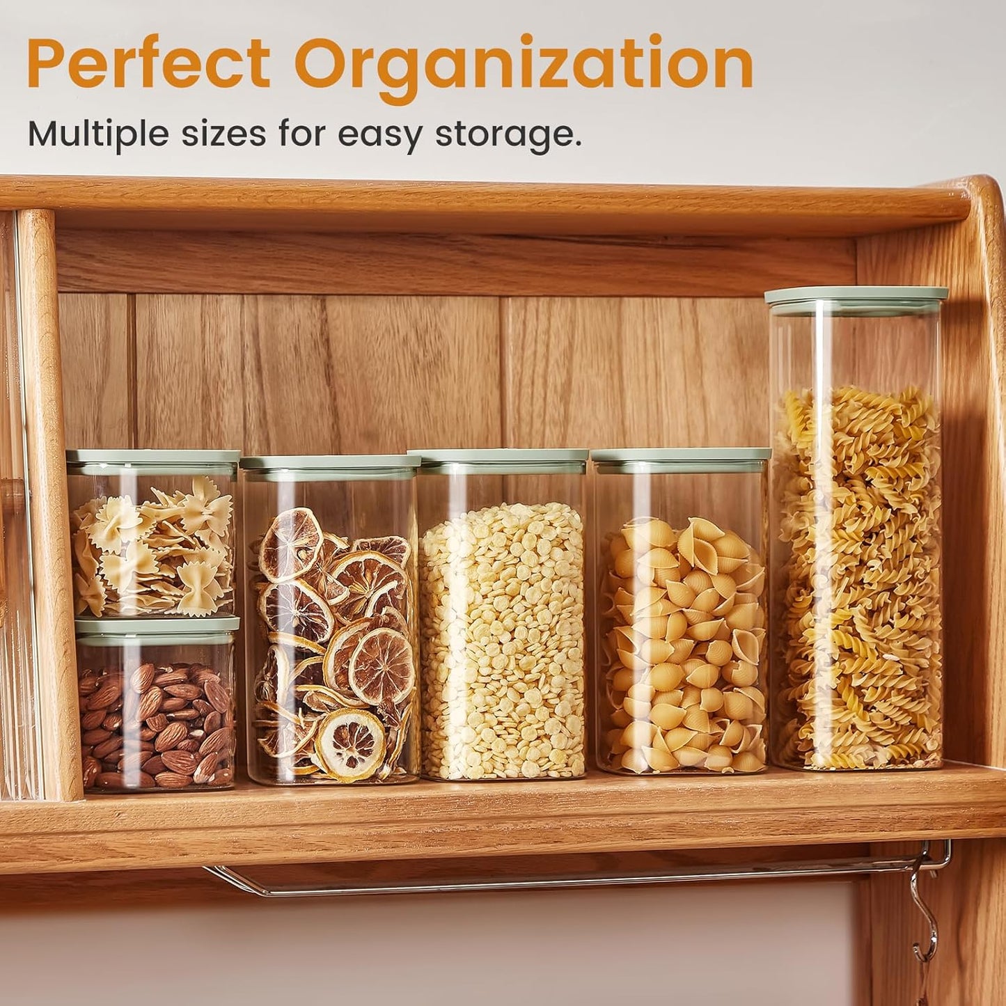 Square Glass Food Storage Jars with Lids[Set of 3], Perfect for Pasta, Cookies, Nuts, Coffee, Cereal, Flour, Organize Your Kitchen with these BPA-Free Glass Jars with Silicone Lids