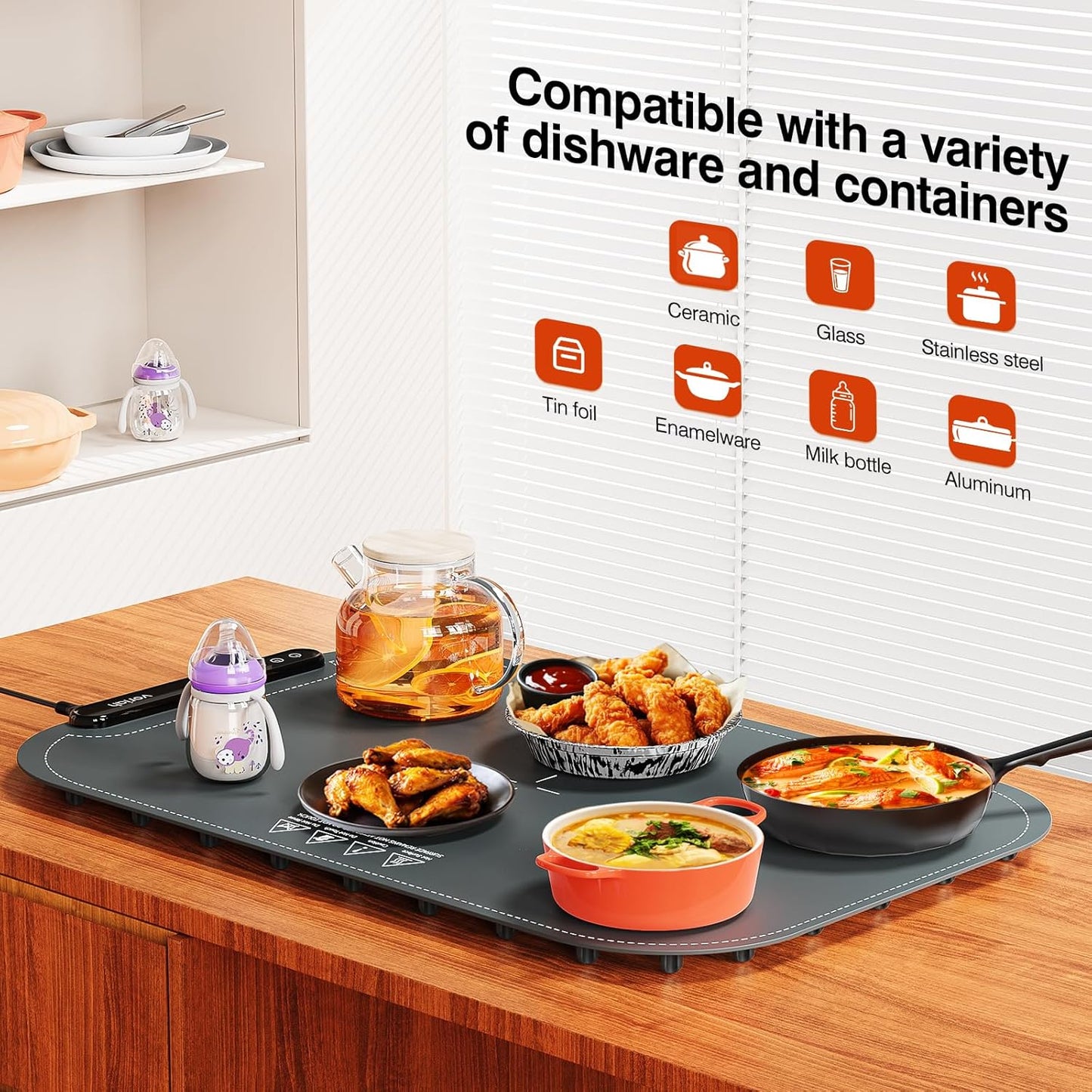 Warming Mat for Food, Voriah Electric Warming Tray with 99H Timer & 8 Temperature Settings, Foldable Food Warmer with °C/°F Switch, Keeps Food Warm at Buffets, Sabbath, Family Gatherings