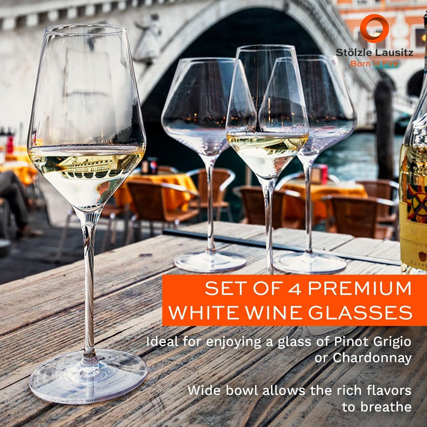 Stölzle Lausitz White Wine Glasses Set of 4 (QUATROPHIL). Dishwasher Safe, Crystal Luxury Wine Glasses (14.25 floz). Genuine Stölzle Wine Glass Set