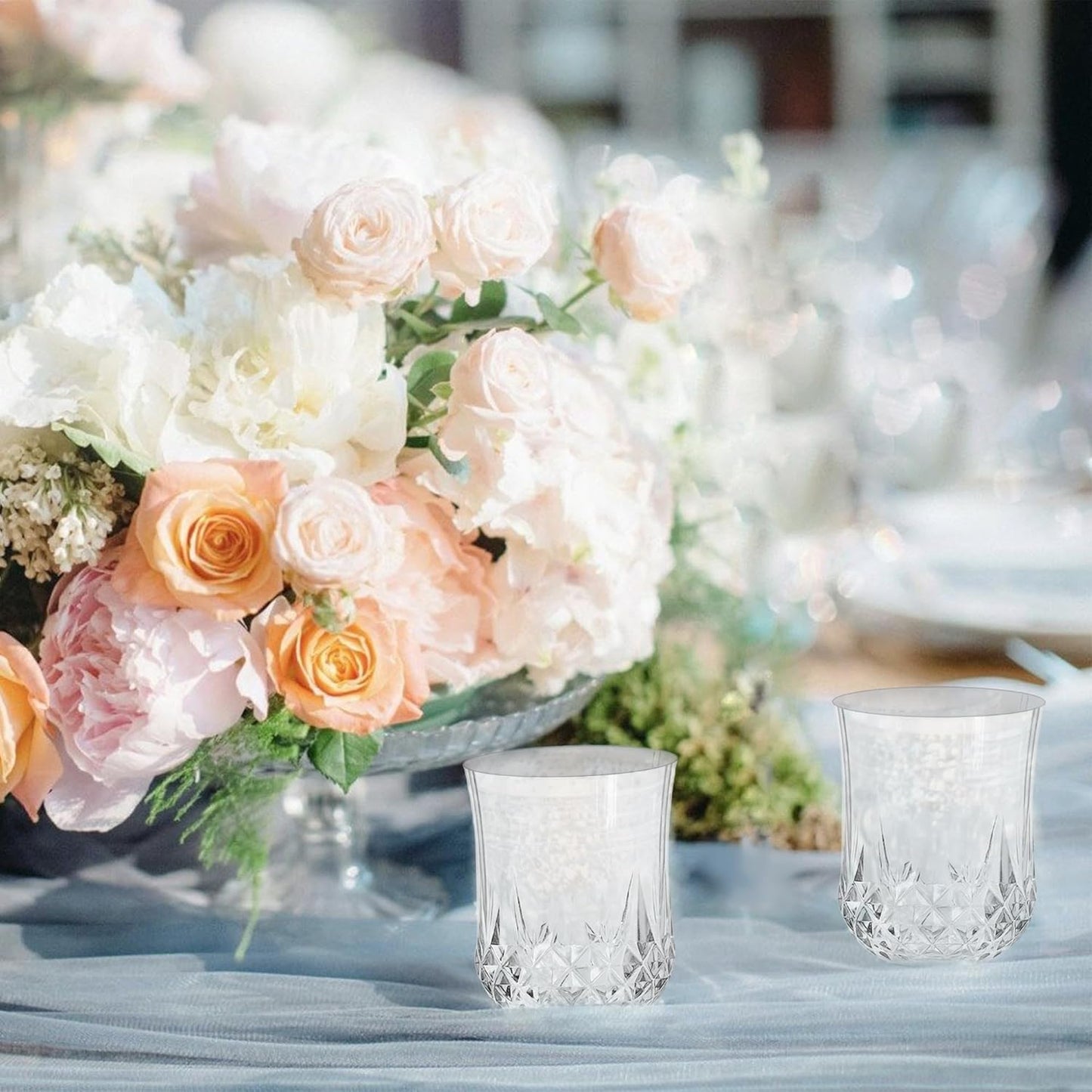 12 PCS Transparent Stemless Wine Glasses，Plastic Reusable Cups 9OZ Vintage Drinking Glasses Tumblers for Whisky, Beer, Juice, Beverages, Cocktai