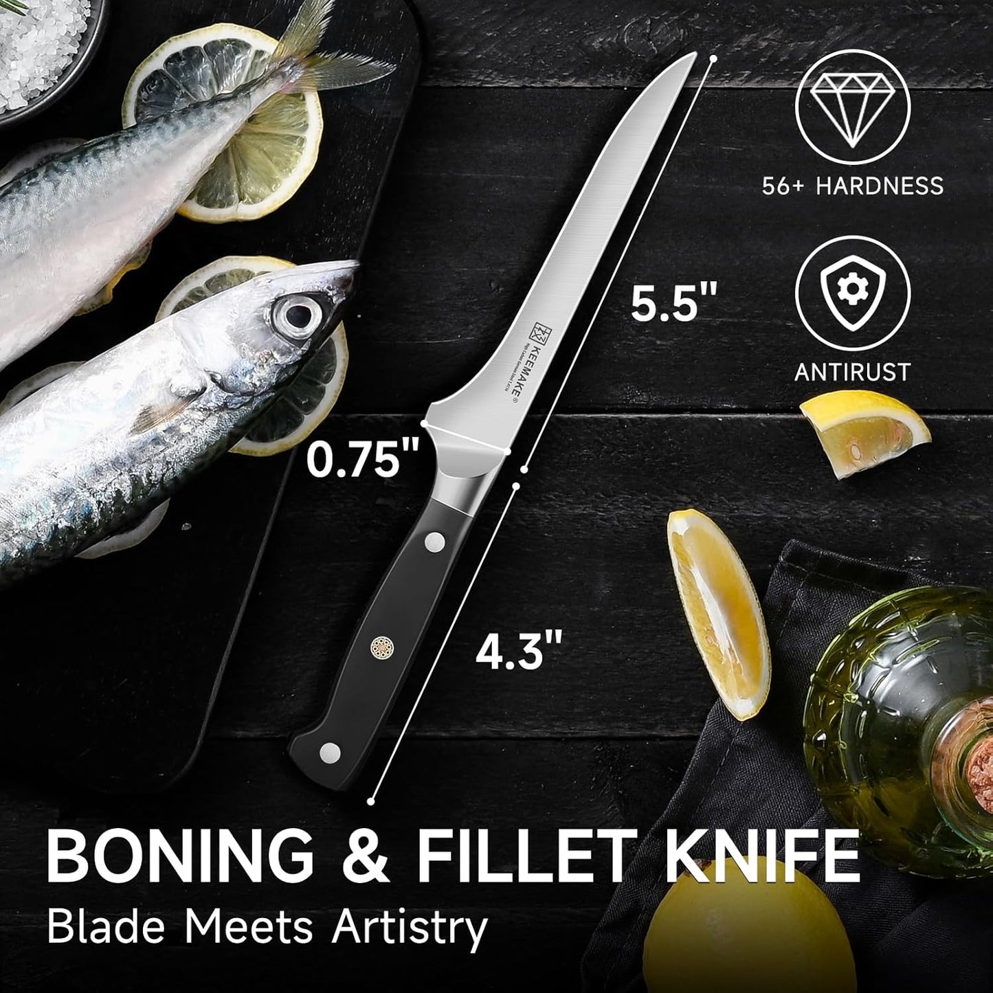 KEEMAKE Boning Knife for Meat Cutting, 5.5 Inch Fillet Knife for Fish, High Carbon Stainless Steel Ultra Sharp Japanese Kitchen Knives for Meat Poultry Cutting