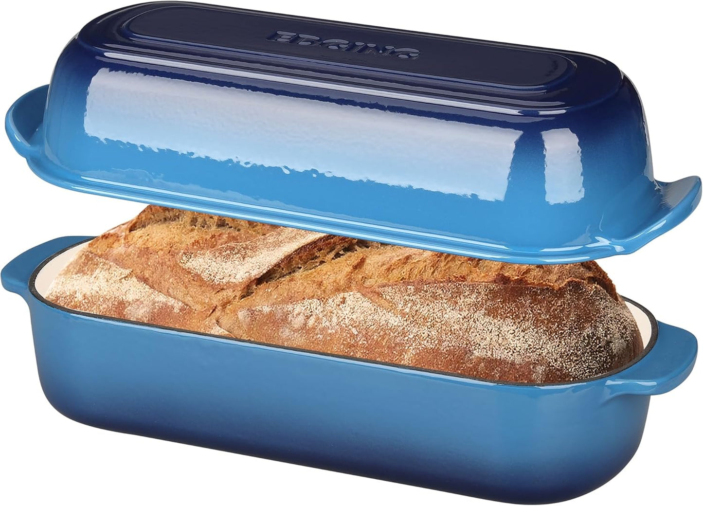 Enameled Cast Iron Loaf Pan with Lid, Dutch Oven for Homemade Bread Baking, 12.5x5.5 inch, 5Qt, Lake Blue