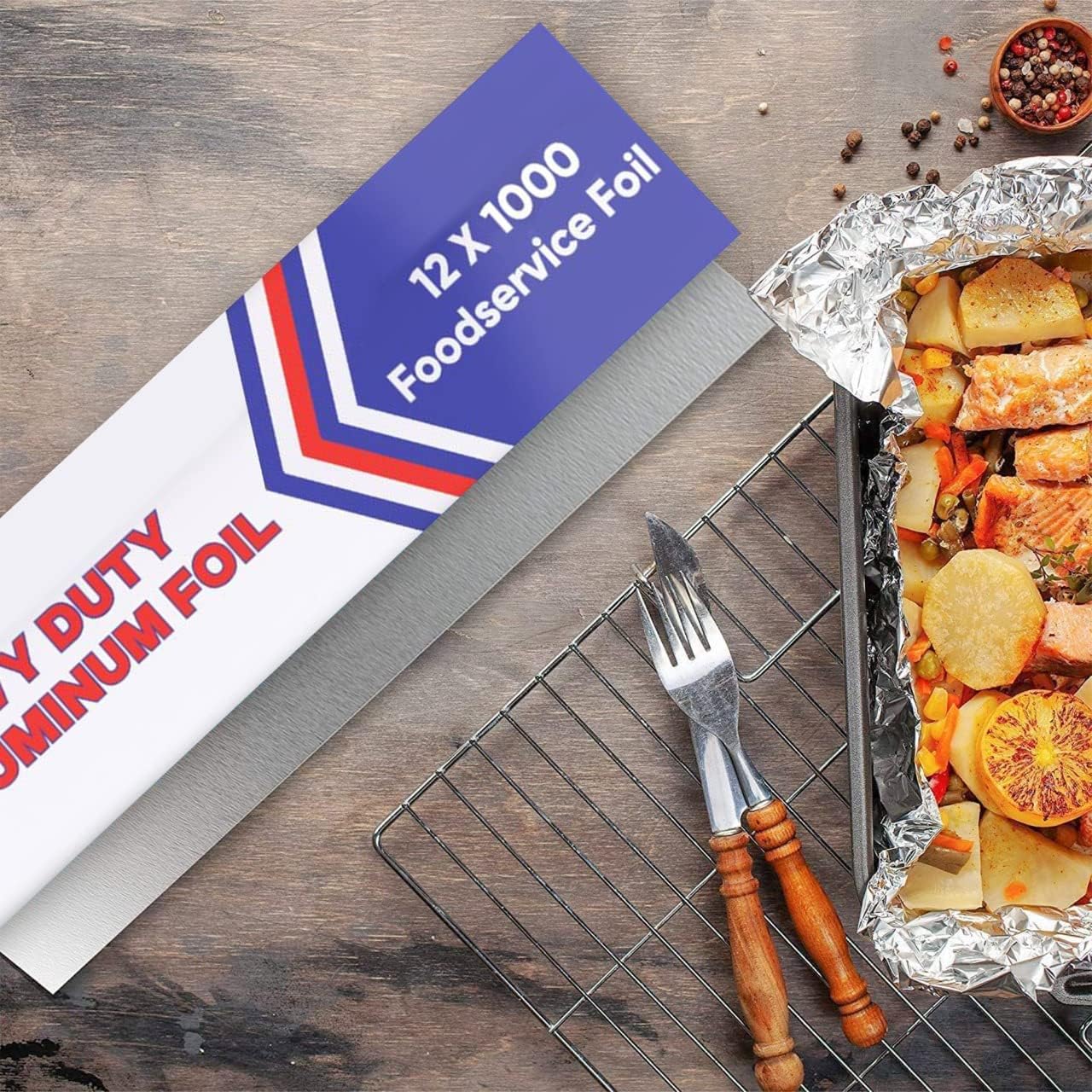 Aluminum Foil Wrap for Food -12 x 1000 FT (2 Box) Heavy Duty Aluminum Foil - BBQ Silver Foil Rolls for Grilling, Roasting, Baking - Perfect for Commercial & Home Use