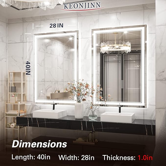 Keonjinn 40 x 28 Inch LED Mirror 90+ (Vertical