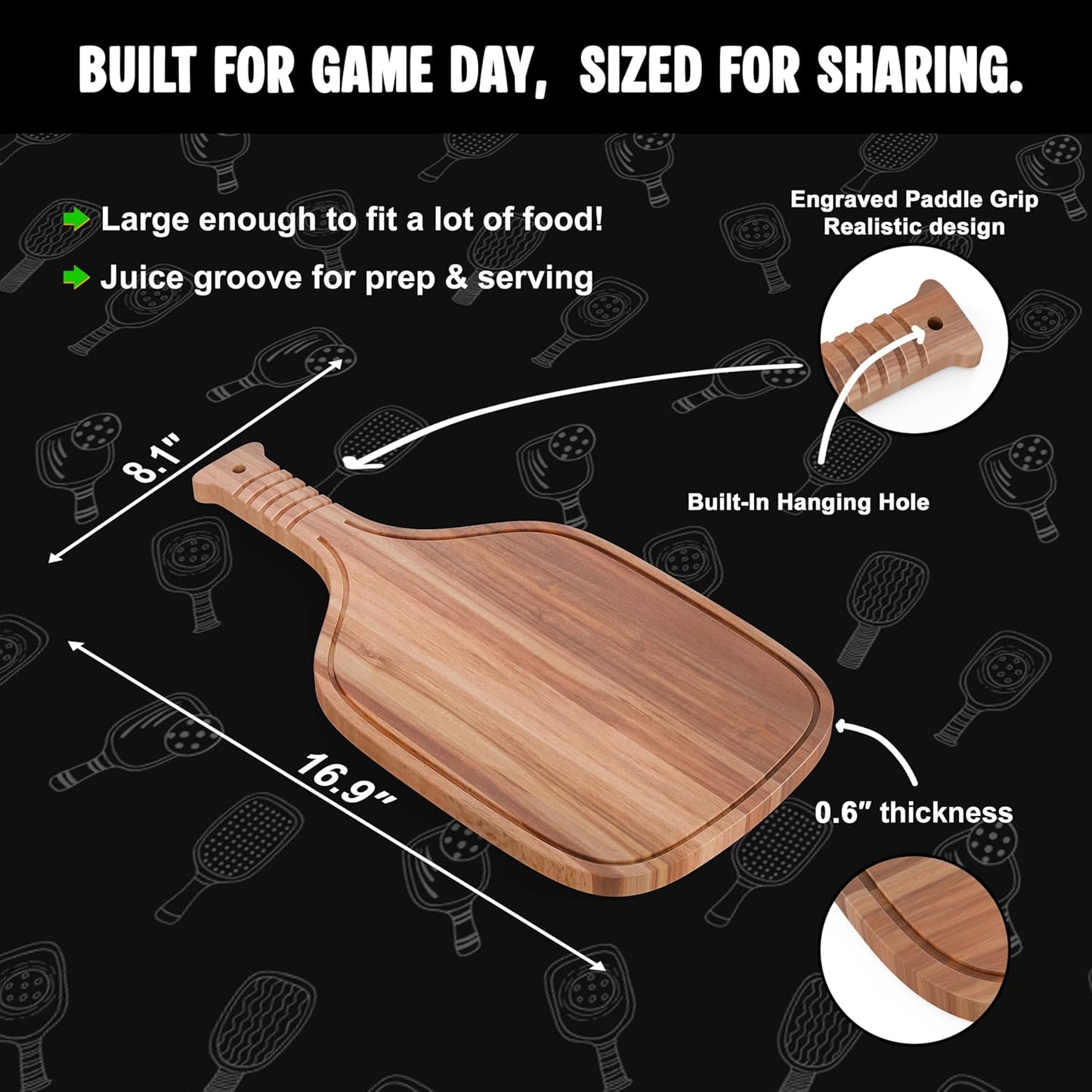 New – Pickleball Paddle Charcuterie & Cheese Board – Acacia Wood Cutting Board (16.9” x 8.1”) Pickleball gifts for men or women, Pickle Ball Plates, Serving Tray, Pickle ball Accessories