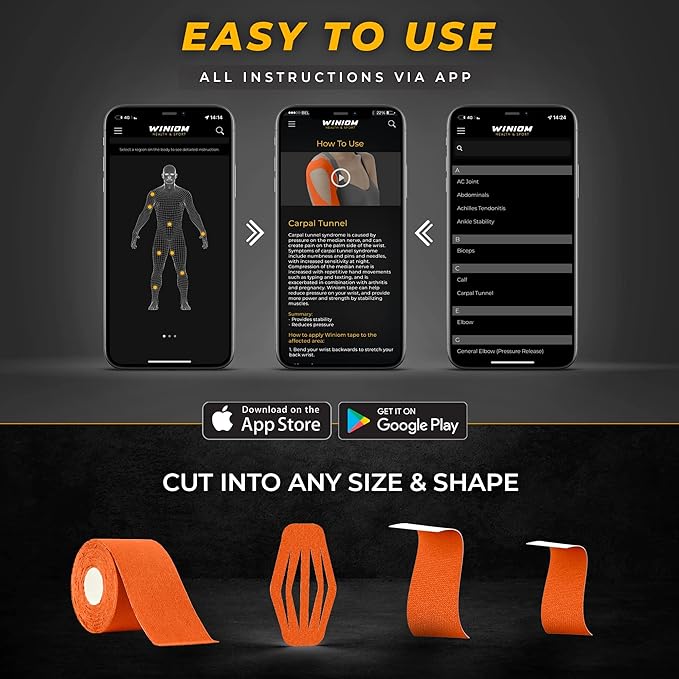 Kinesiology Tape-Incredible Support for Athletic Sports and Recovery+Free Taping Guide-Uncut 2 inch 16.4 feet Roll (Tiger Orange + Free Taping Guide, Pack of 1)