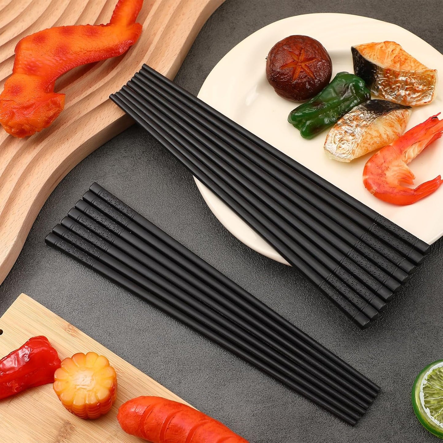 Dandat 100 Pairs Fiberglass Reusable Chopsticks 9.5" Dishwasher Safe Black Cherry Chopsticks for Chinese Style Japanese Food Cooking Supplies