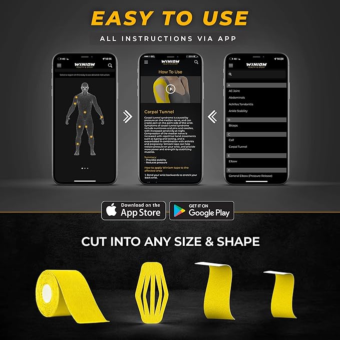Kinesiology Tape-Incredible Support for Athletic Sports and Recovery+Free Taping Guide-Uncut 2 inch 16.4 feet Roll (Sunny Yellow + Free Taping Guide, Pack of 1)