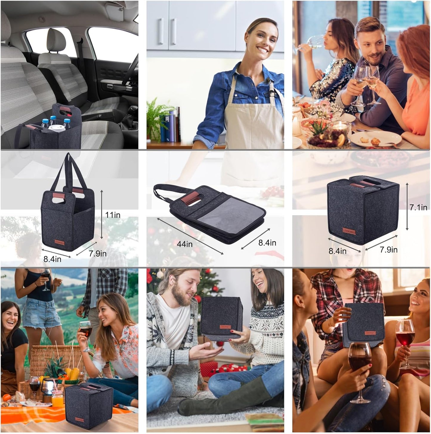 4 Cup Drink Carrier with Handle, Reusable Insulated Drink Caddy Drink Holder for Car, Folding Portable Coffee Cup Holder Bag for Travel and Delivery