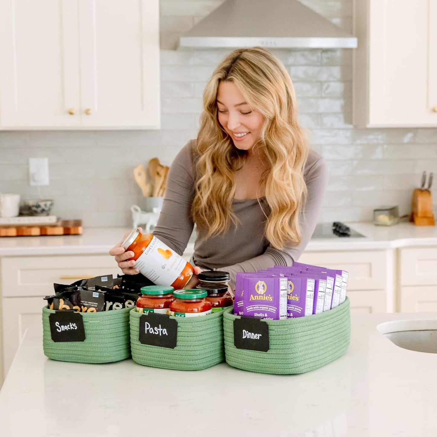 NaturalCozy 11.8"x8"x4.5” Rectangle Storage Baskets for Shelves 3 Pack | Cotton Rope Woven Small Baskets for Organizing | Small Storage Bins for Nursery, Bathroom, Closet, Shelf, Decorative, Gift