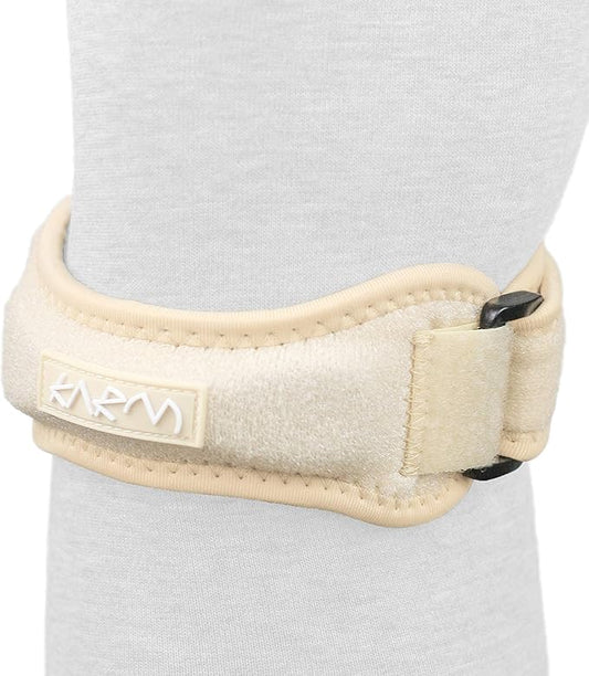KARM Patella Band - Patellar Tendon Support Strap - Knee Bands for Pain, Basketball, Sports - Jumpers Knee Brace for Women & Men (XS/S/M/L/XL, Single Strap, Beige)