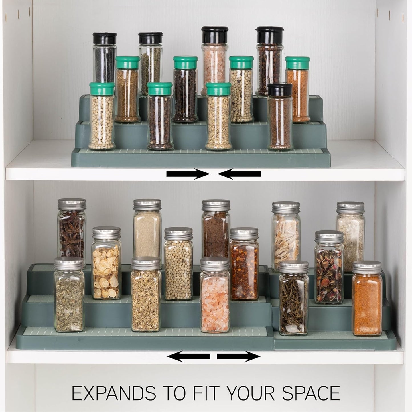 SIMPLEMADE 3-Tier Spice Rack Organizer - Versatile Storage Shelf for Kitchen, Bathroom, Bedroom & Office, Set of 2, Expandable Sage